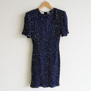 Laurence Kazar Silk Sequin Beaded Women's Mini Dress Vintage 1980s PS Pure Silk